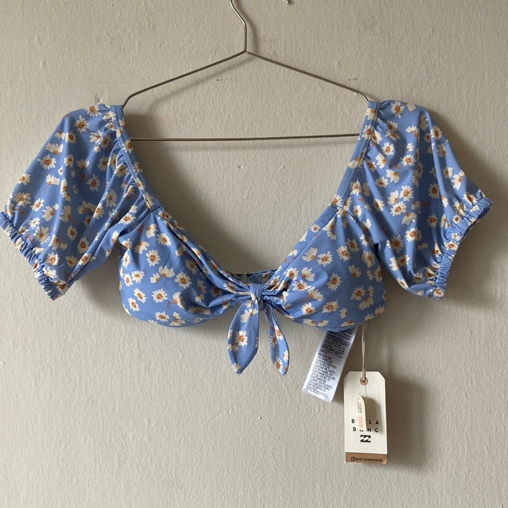 NWT Billabong Blue Floral Tie-Front Bikini Top - Picture 2 of 12